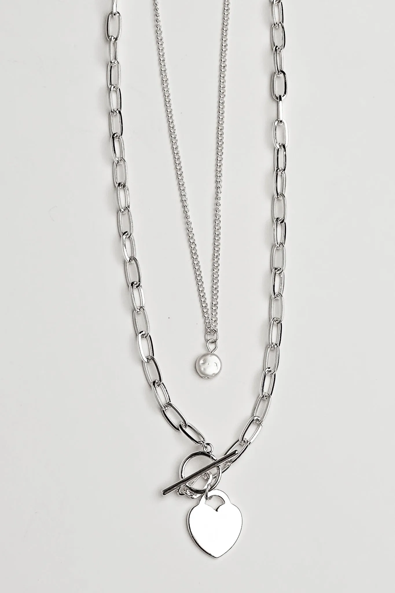 Shine On Label Heart Chain Necklace Set Silver sold by Shine On