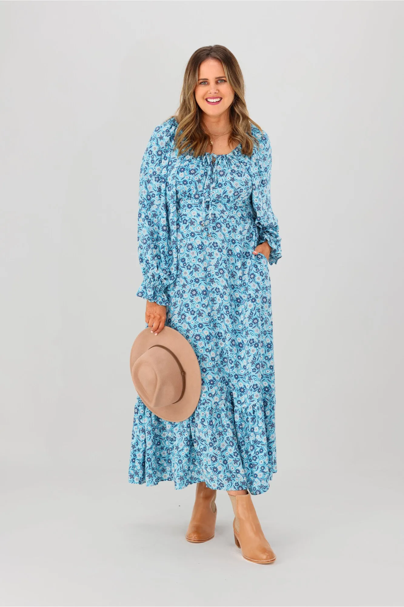 Salty Bright Meredith Maxi Dress Blue Print sold by Shine On product image thumbnail 4