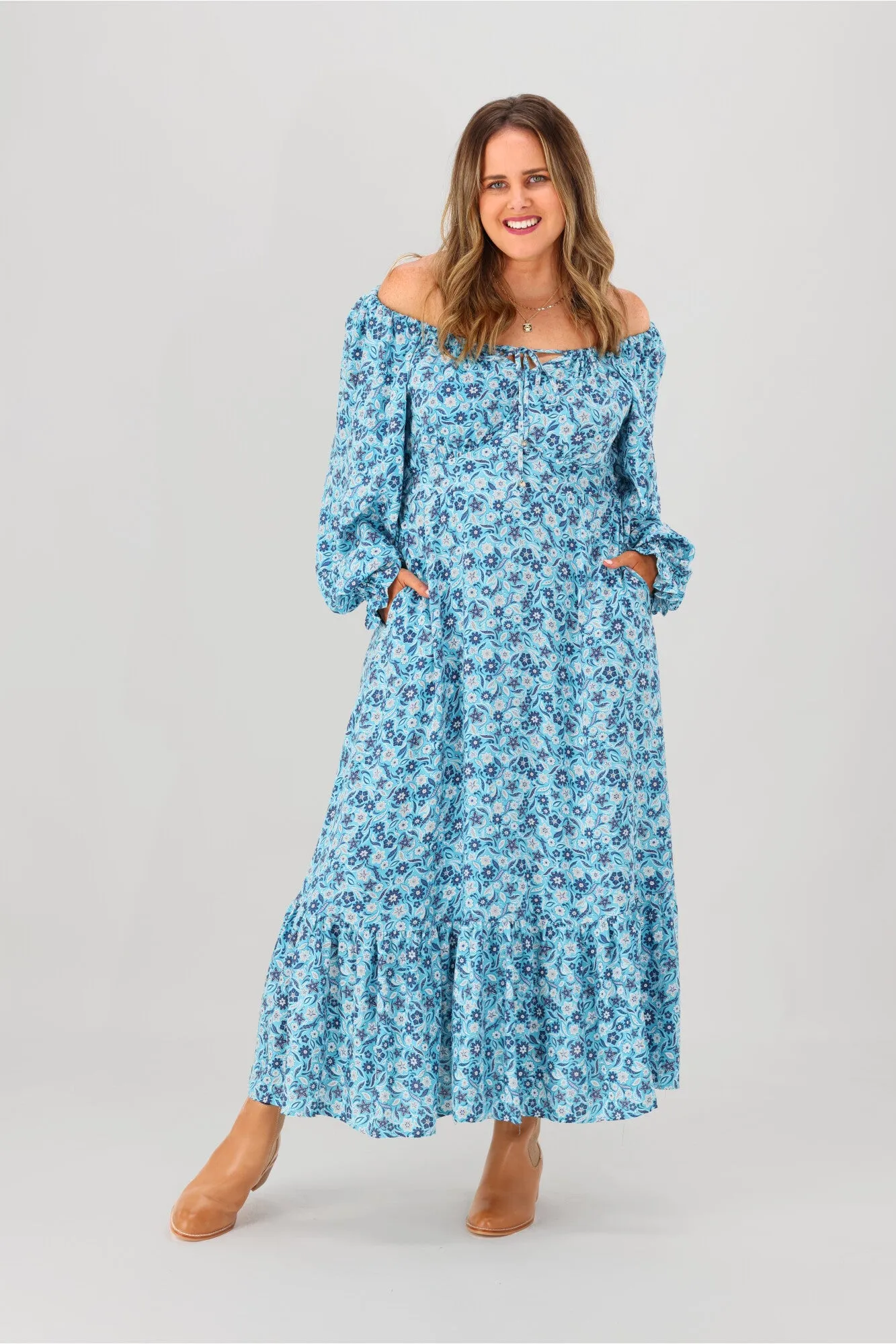 Salty Bright Meredith Maxi Dress Blue Print sold by Shine On product image thumbnail 3