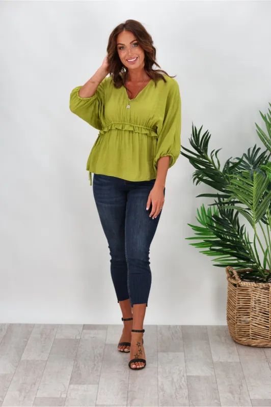 Gloss by Shine On Michelle Frill Detail Blouse Green sold by Shine On