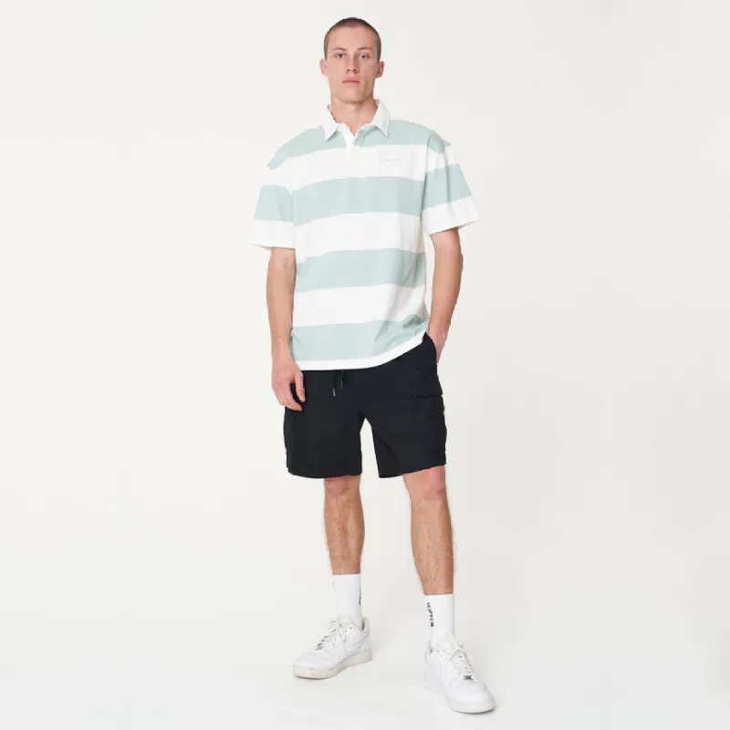 Huffer Mens Optimist SS Grand Rugby Tee White/Sage sold by Shine On