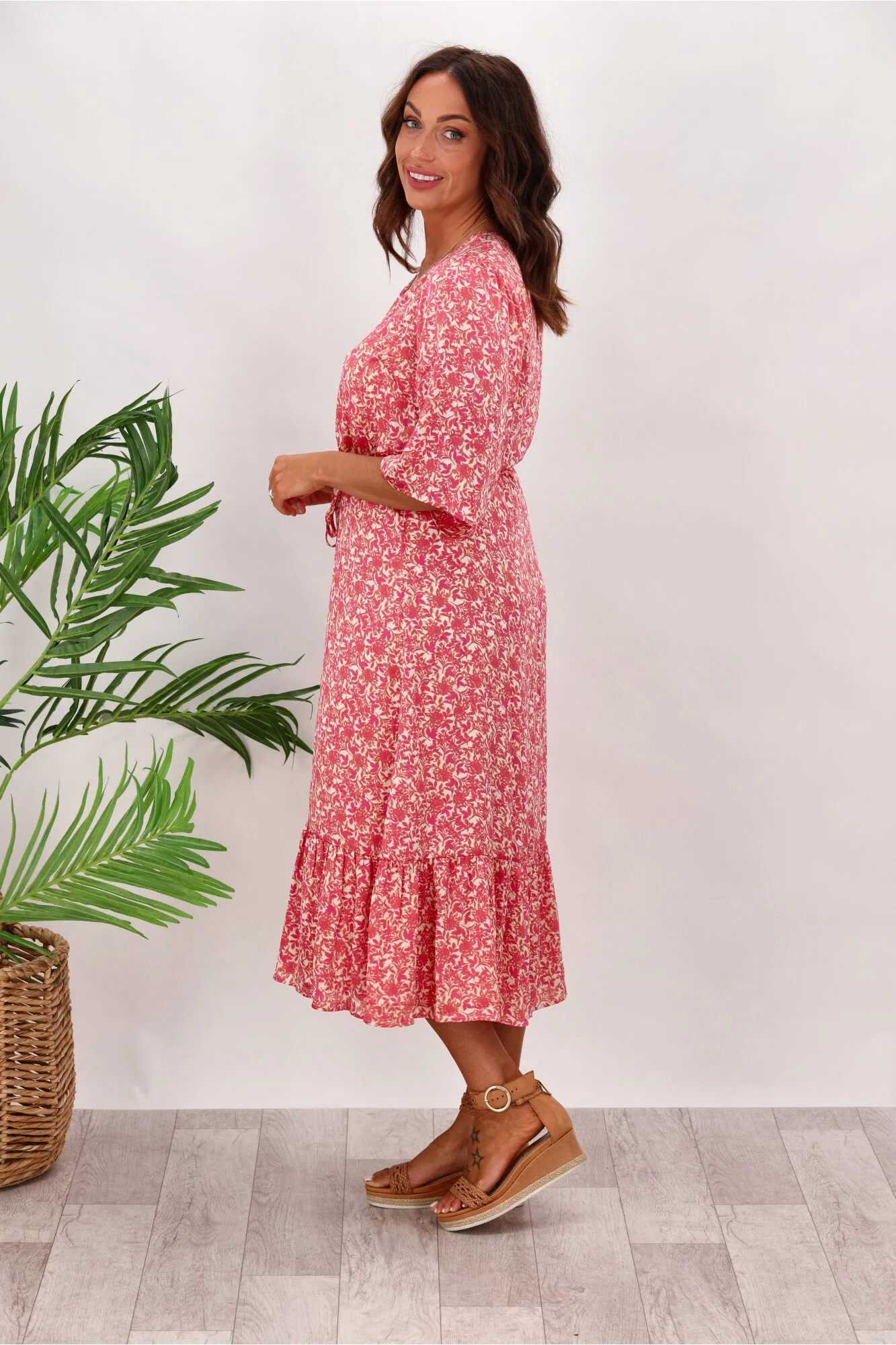 Gloss by Shine On Sorrento Flutter Sleeve Dress Pink Delicate Floral sold by Shine On product image thumbnail 5