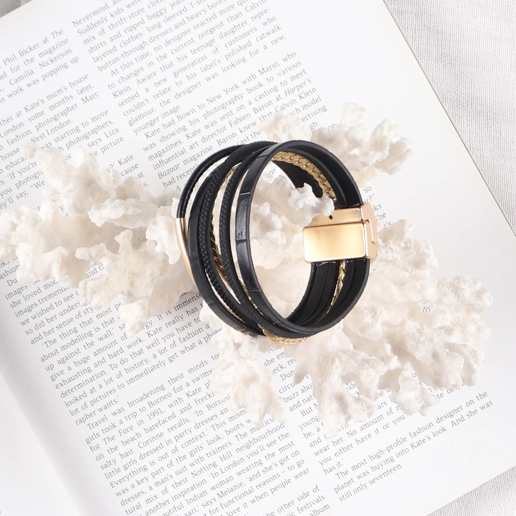 Stella + Gemma Wrap Bracelet Black and Matt Gold sold by Shine On product image thumbnail 2