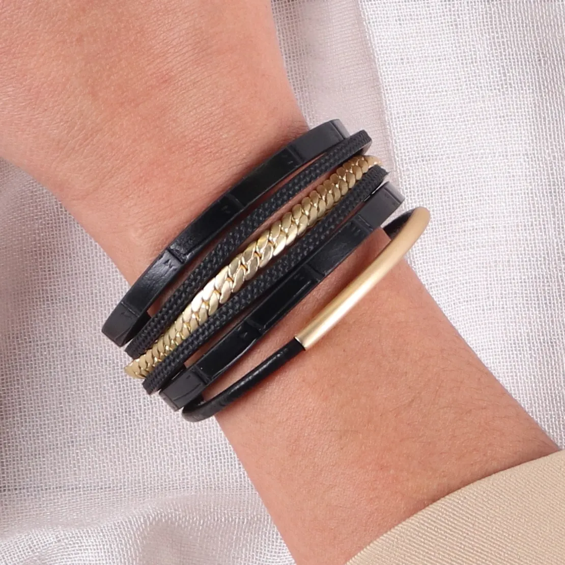 Stella + Gemma Wrap Bracelet Black and Matt Gold sold by Shine On product image thumbnail 4