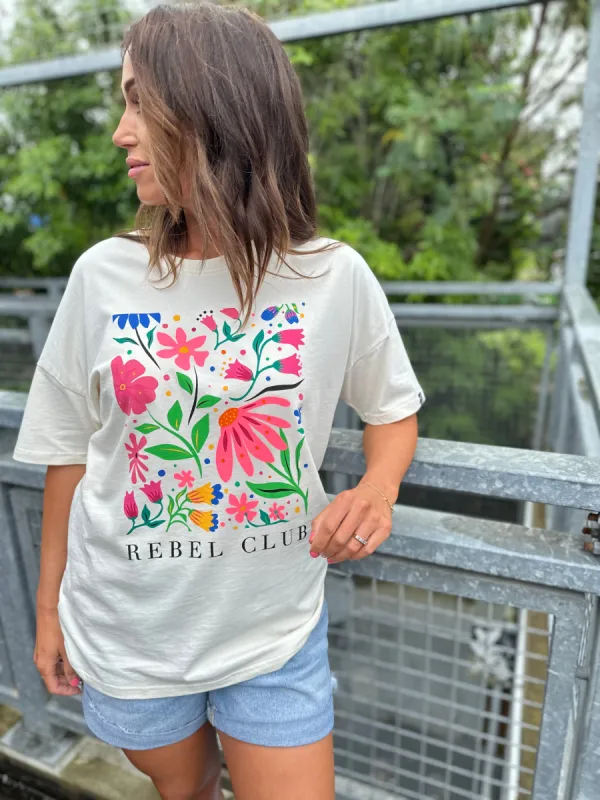 Rebel Club by Shine On Tee - Vintage Flower - Off White sold by Shine On