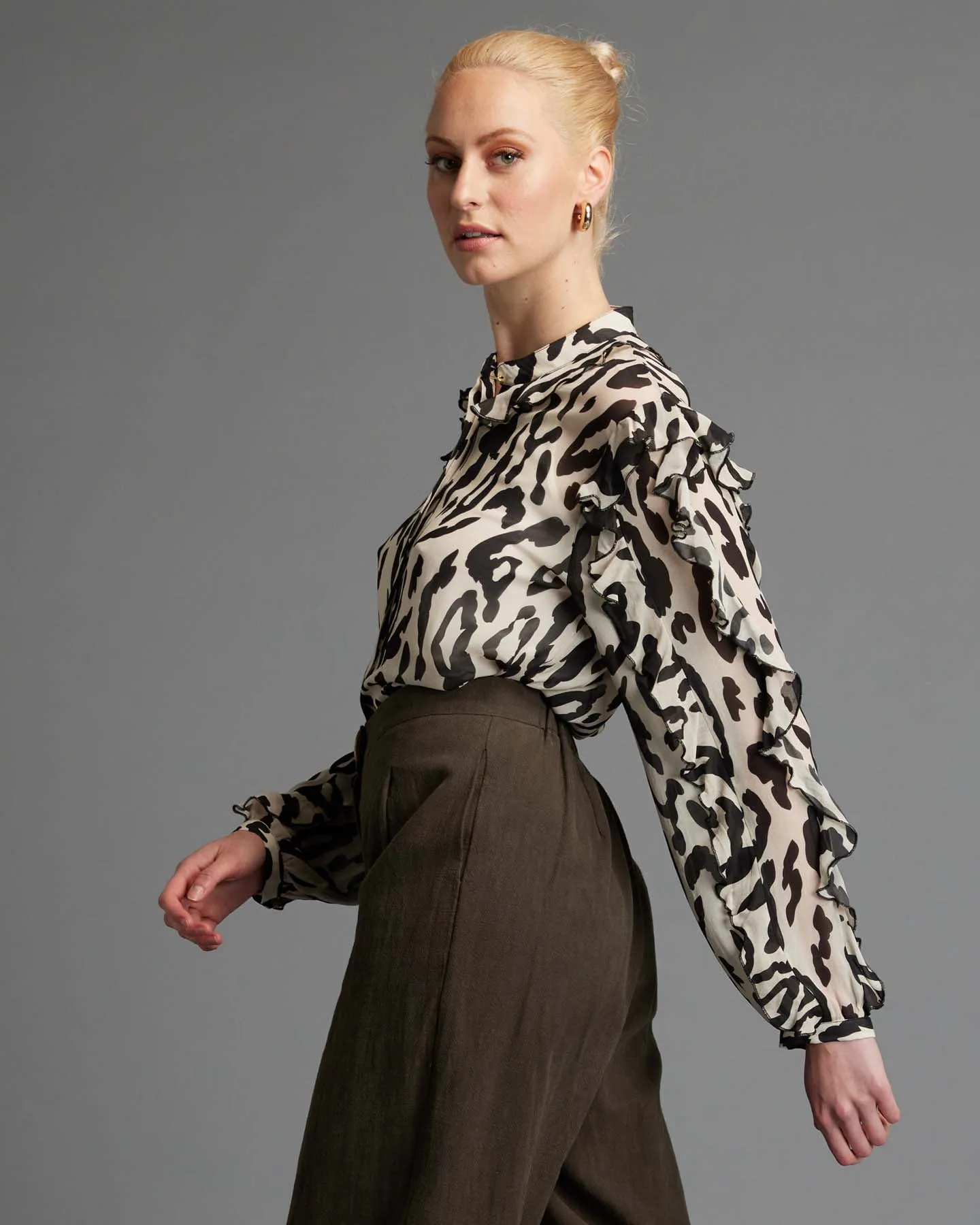 Fate Dreaming Frill Sleeve Top Cream Animal sold by Shine On product image thumbnail 2