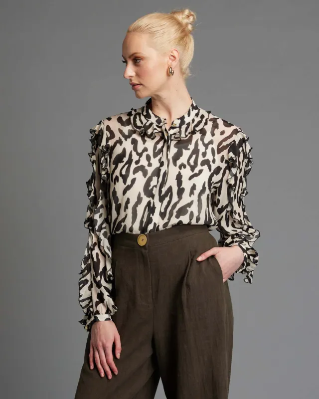 Fate Dreaming Frill Sleeve Top Cream Animal sold by Shine On