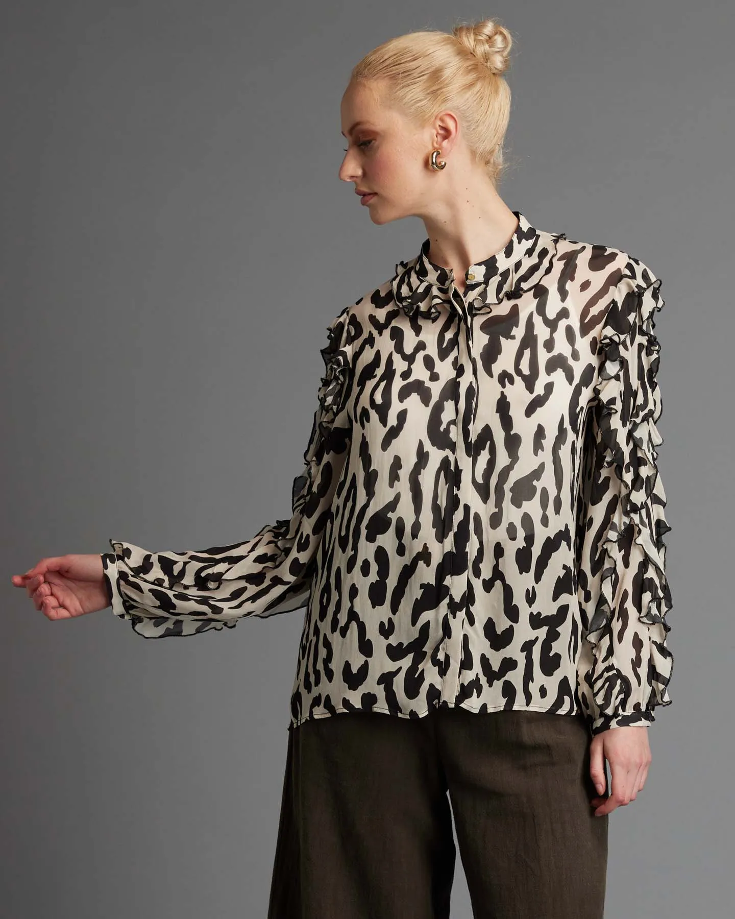 Fate Dreaming Frill Sleeve Top Cream Animal sold by Shine On product image thumbnail 3