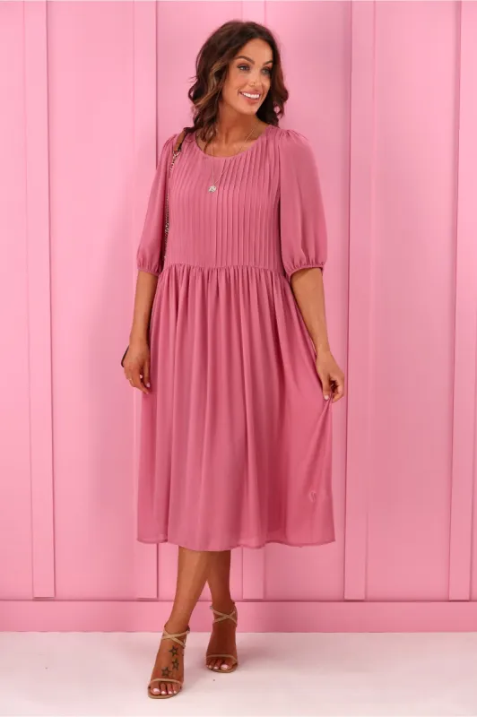 Jane James Laurel Pintuck Front Dress Rose sold by Shine On