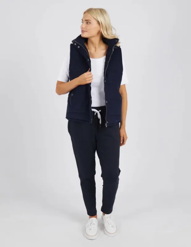 Elm Cord Puffer Vest Dark Sapphire sold by Shine On