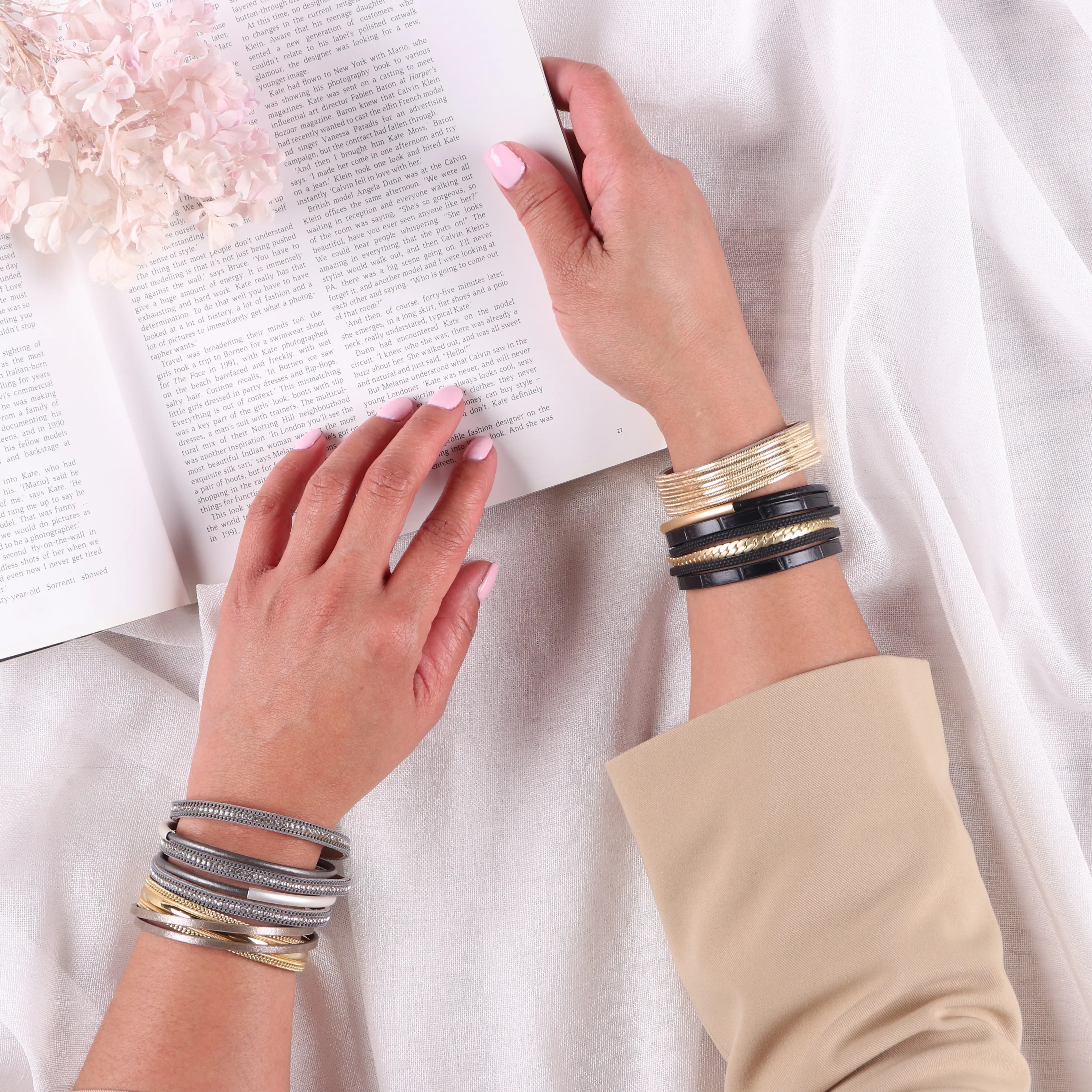 Stella + Gemma Wrap Bracelet Gold and Taupe on Grey Leather sold by Shine On product image thumbnail 3