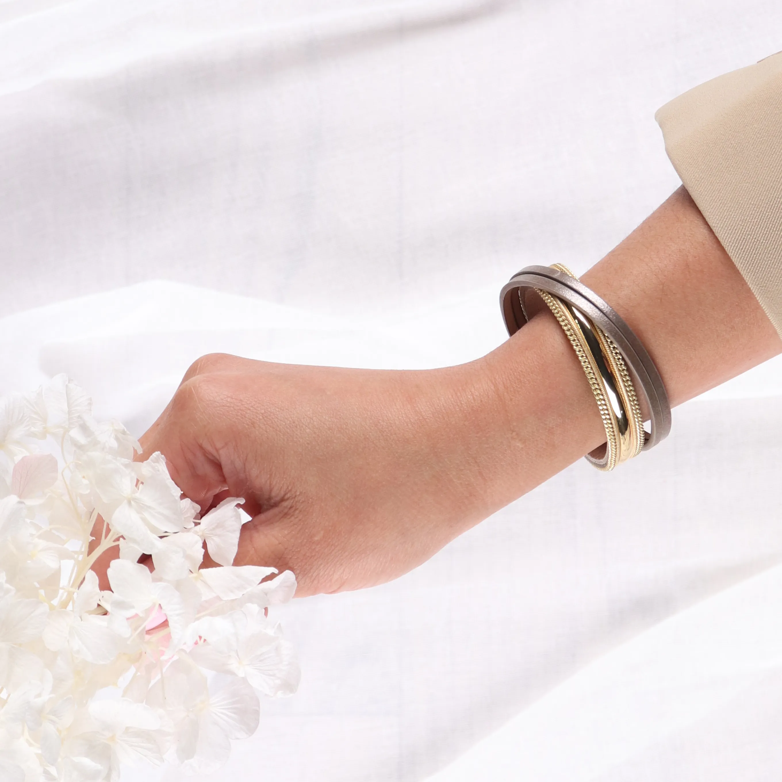 Stella + Gemma Wrap Bracelet Gold and Taupe on Grey Leather sold by Shine On product image thumbnail 2