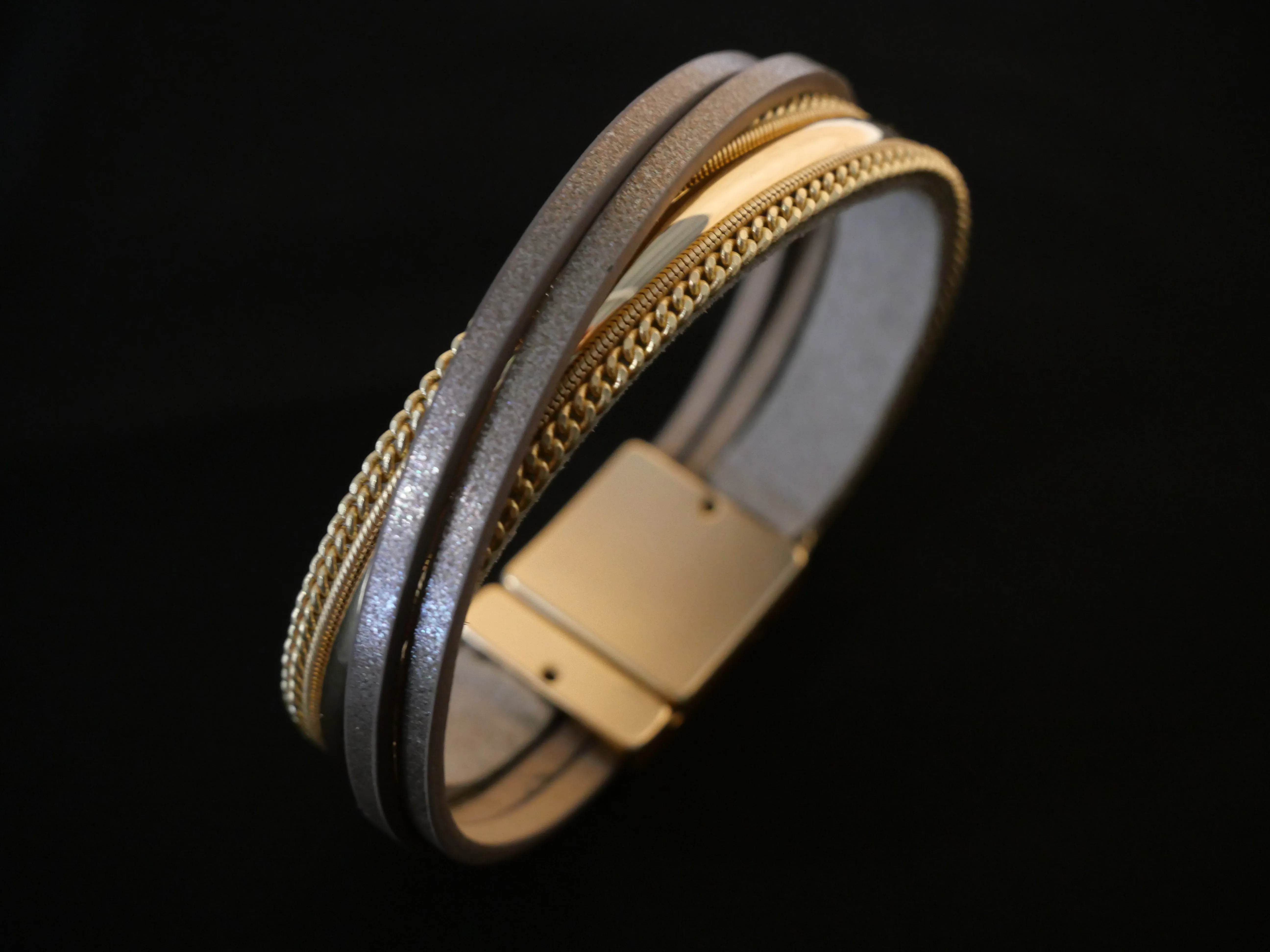 Stella + Gemma Wrap Bracelet Gold and Taupe on Grey Leather sold by Shine On product image thumbnail 4