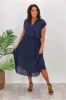 Gloss by Shine On Valeria Tie Waist Pleat Dress Steel Blue sold by Shine On