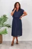 Gloss by Shine On Valeria Tie Waist Pleat Dress Steel Blue sold by Shine On