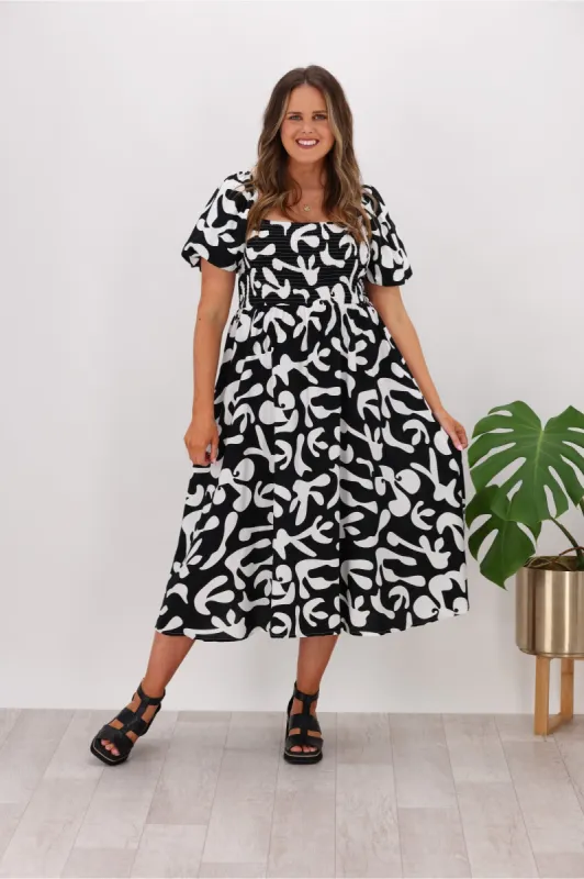 Miracle Filagree Shirred Dress Black sold by Shine On