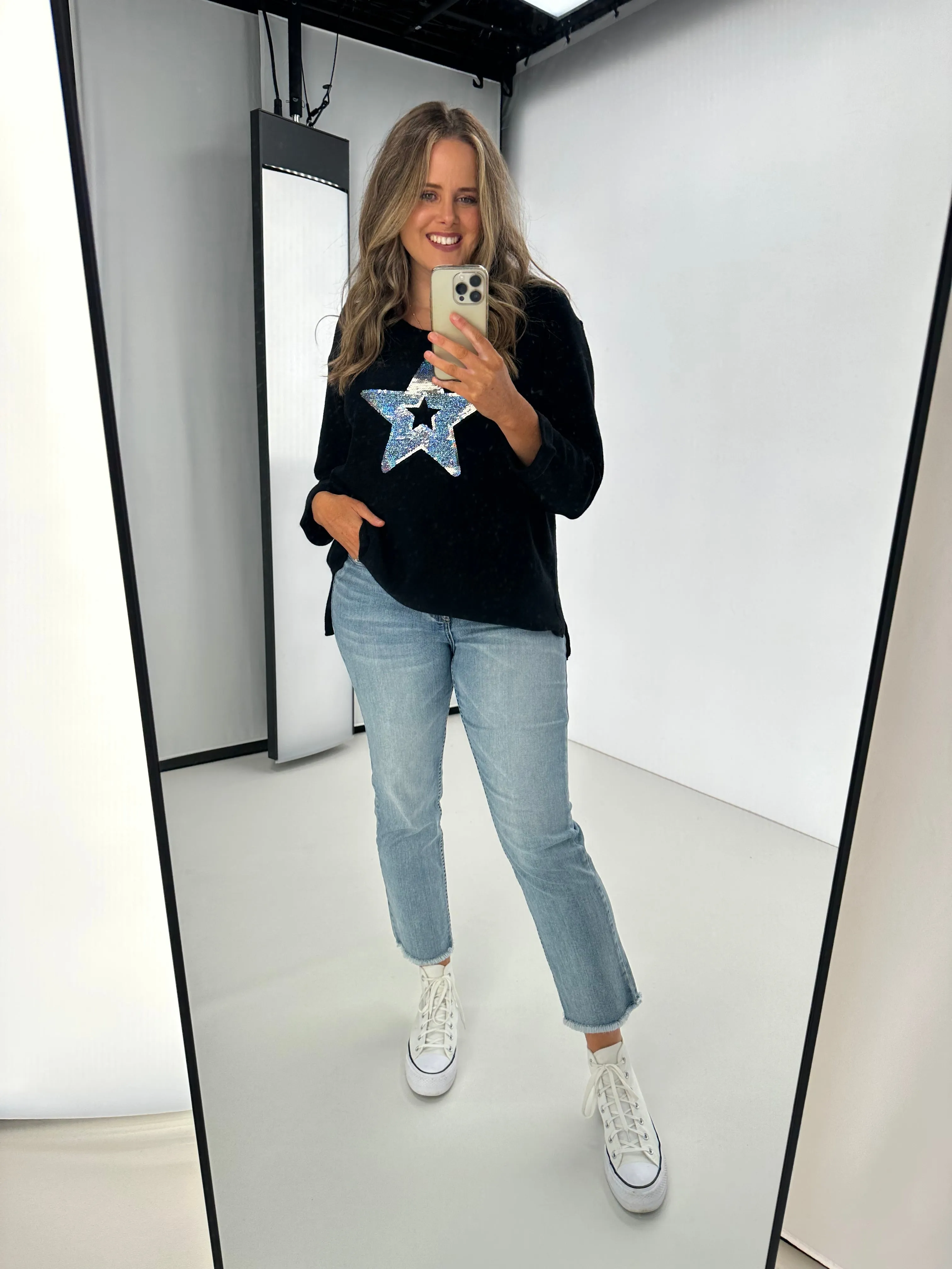 Willow & Tree Wren Star Sequin Knit Jumper Black sold by Shine On product image thumbnail 3