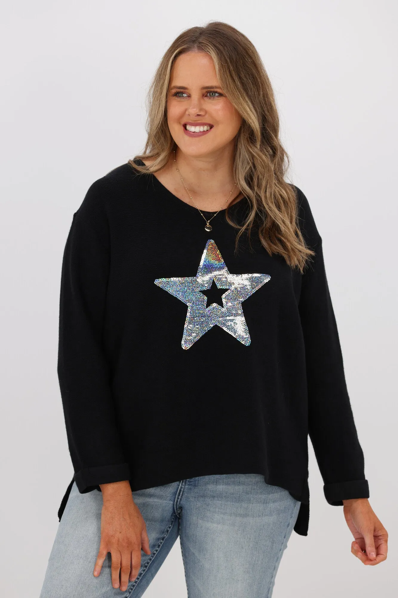 Willow & Tree Wren Star Sequin Knit Jumper Black sold by Shine On product image thumbnail 4