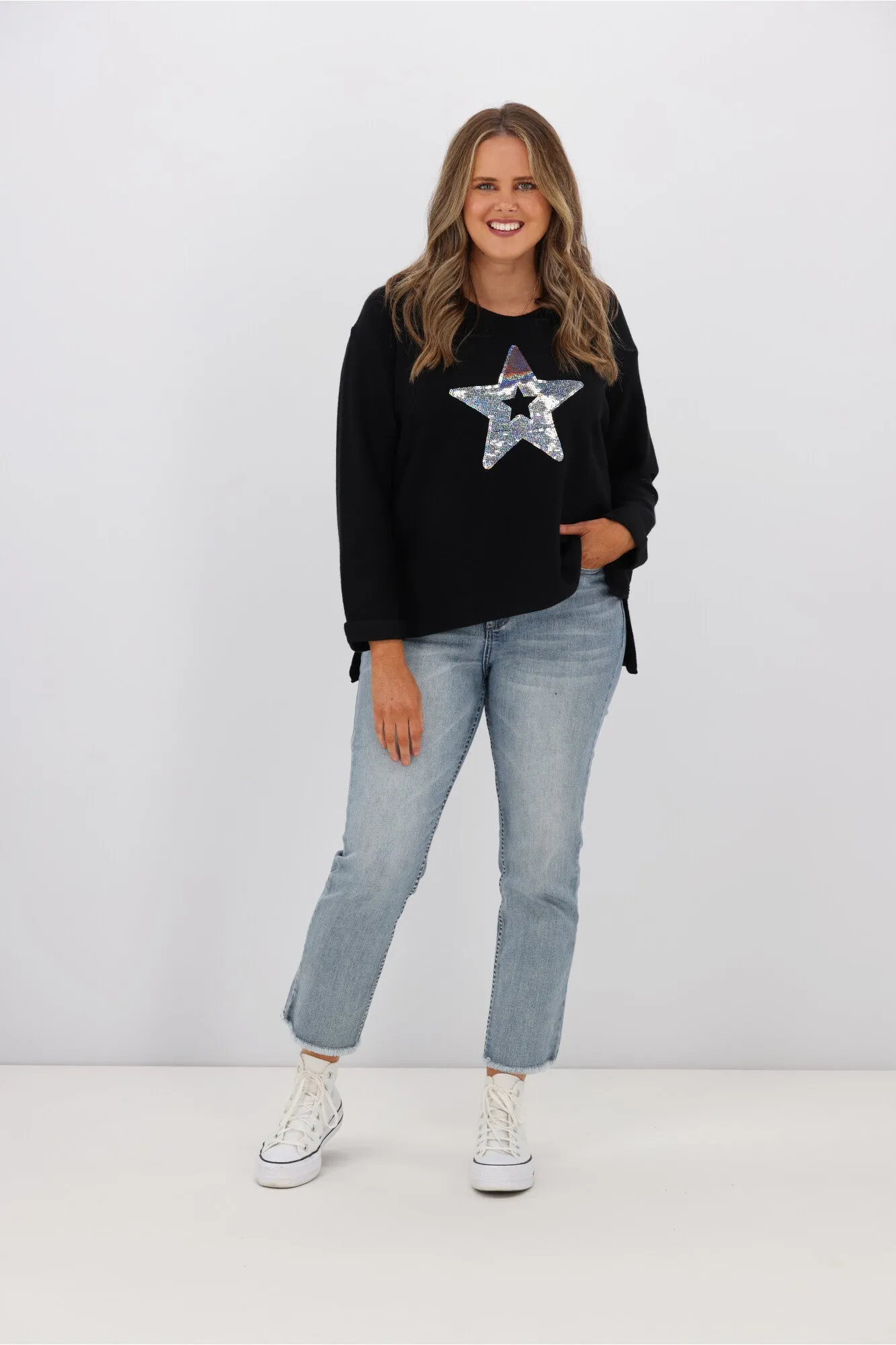 Willow & Tree Wren Star Sequin Knit Jumper Black sold by Shine On product image thumbnail 5