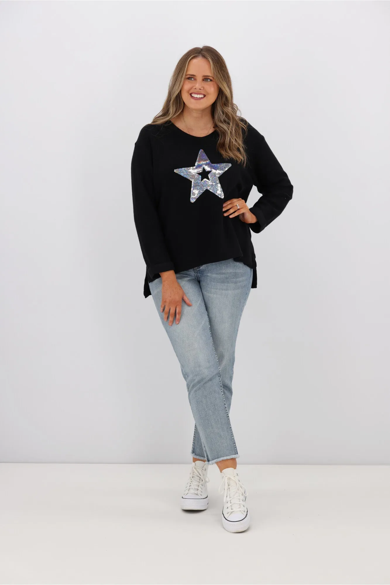 Willow & Tree Wren Star Sequin Knit Jumper Black sold by Shine On