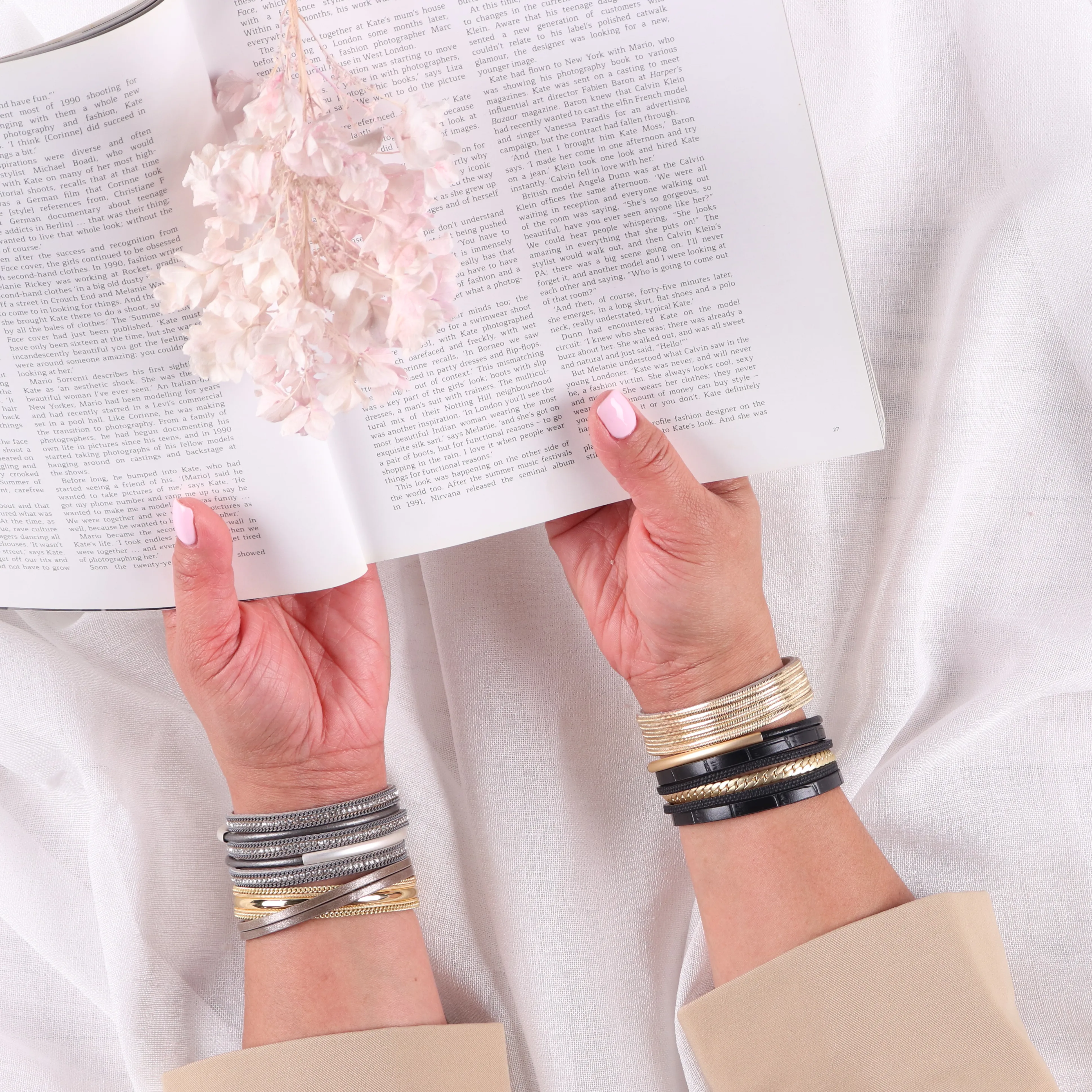 Stella + Gemma Wrap Bracelet Gold Chains on Grey Leather sold by Shine On product image thumbnail 4