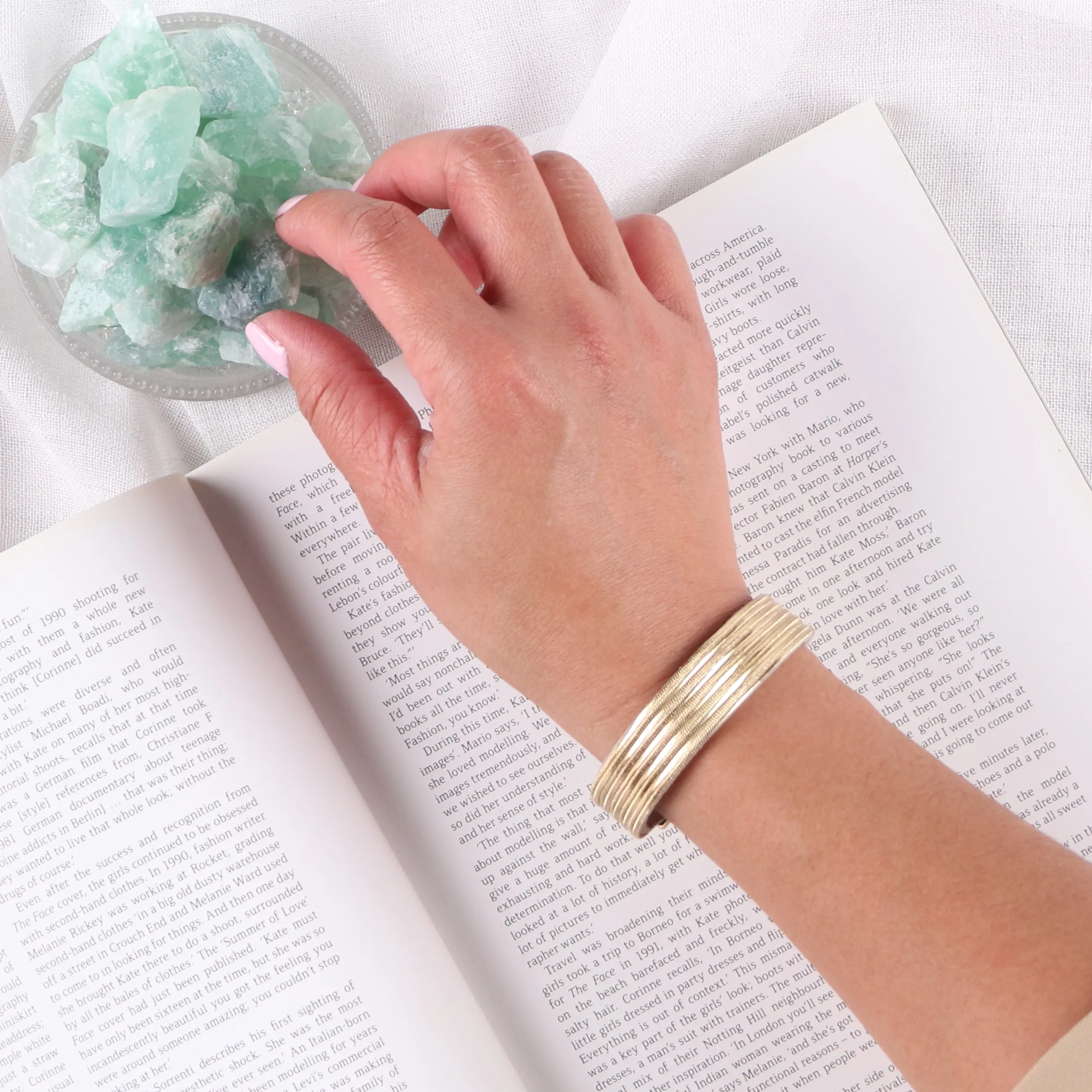 Stella + Gemma Wrap Bracelet Gold Chains on Grey Leather sold by Shine On