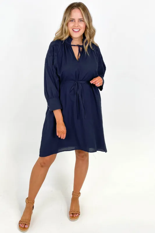 Fate Dreams Embroidered Midi Dress Navy sold by Shine On