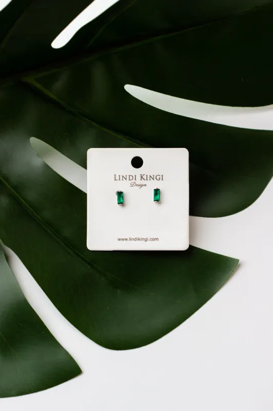 Lindi Kingi Silver Baguette Studs Emerald sold by Shine On