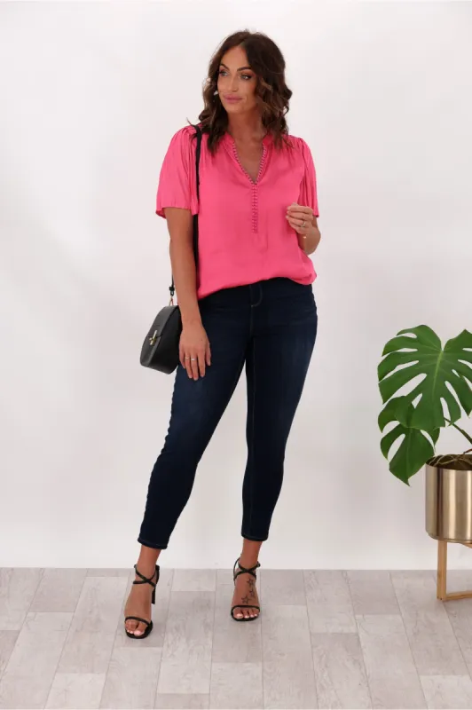 Gloss by Shine On Calla Pleat Sleeve Top Pink sold by Shine On