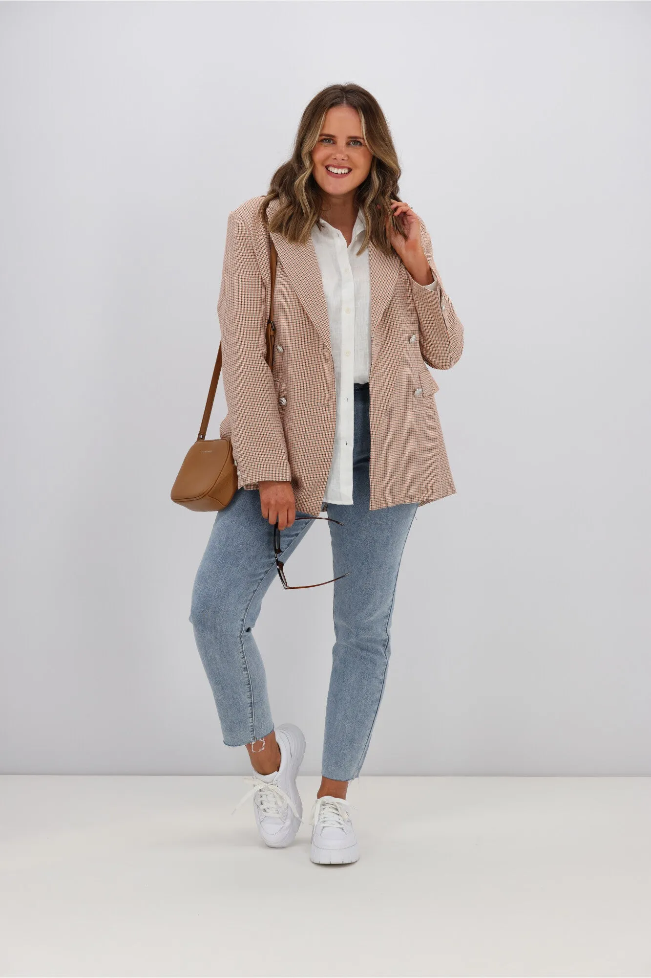 Leoni Boyfriend Blazer Beige Check sold by Shine On product image thumbnail 3