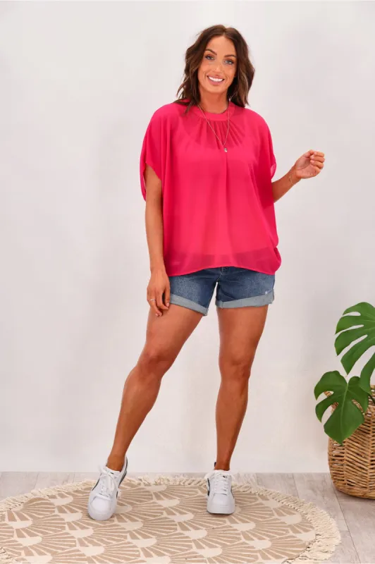 Gloss by Shine On Mathilda Batwing Tie Neck Top Pink sold by Shine On