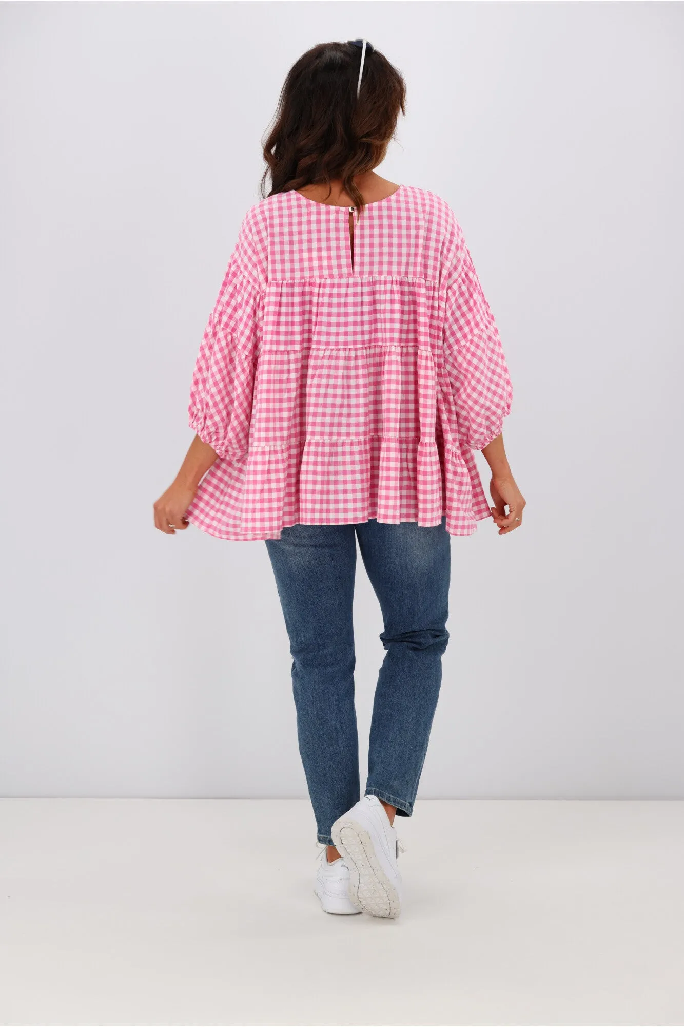 Natural Bay Maya Gingham Round Neck Top Pink sold by Shine On product image thumbnail 5