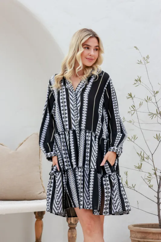 Joop & Gypsy Mediterranean Malta Collared Dress Black White sold by Shine On