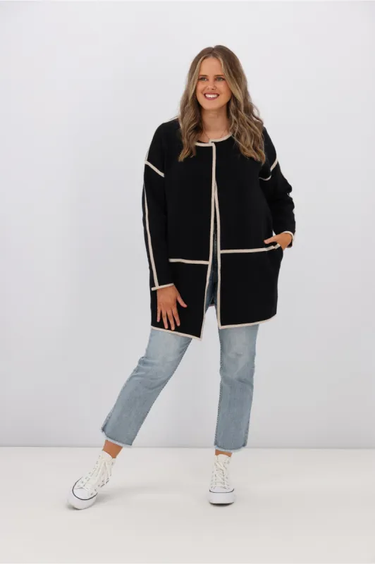 Willow & Tree Jasper Contrast Colour Trim Cardigan Black sold by Shine On