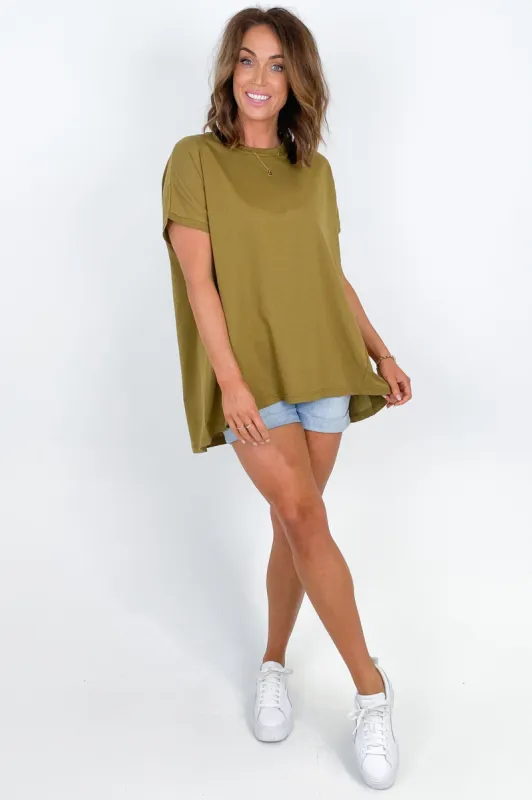 Tirelli Longline Crewneck Tee Olive Green sold by Shine On