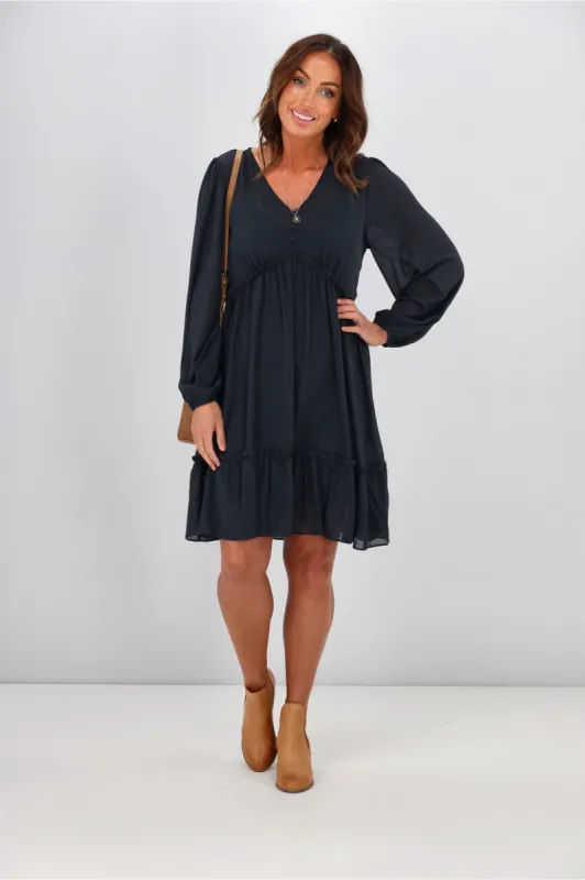 Gloss by Shine On Martha Ruffle Dress Petrol Blue sold by Shine On