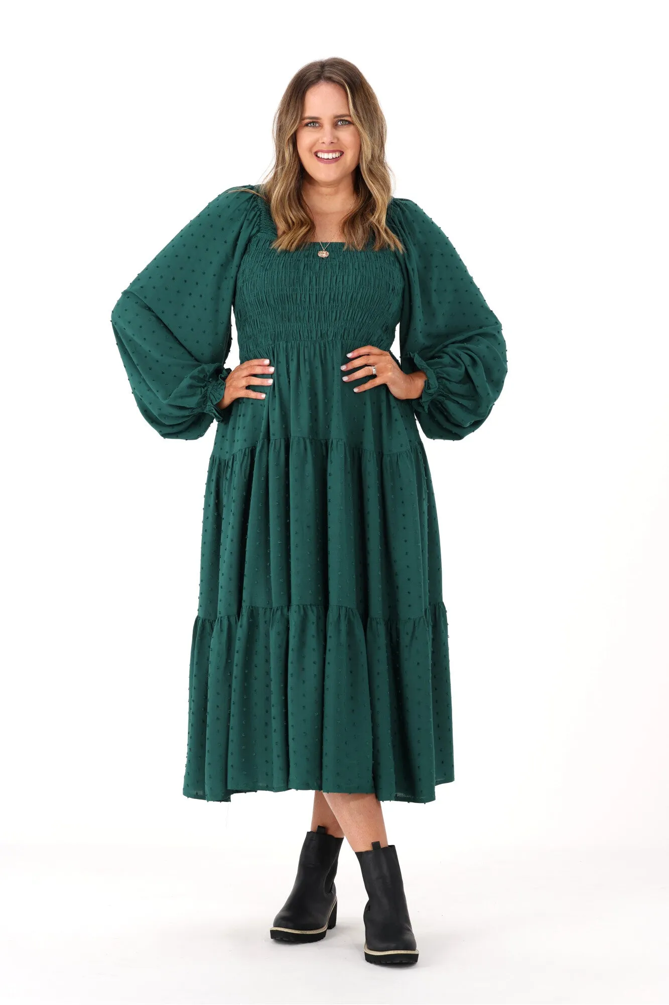 Salty Bright Rachel Dobby Dress Emerald sold by Shine On product image thumbnail 3