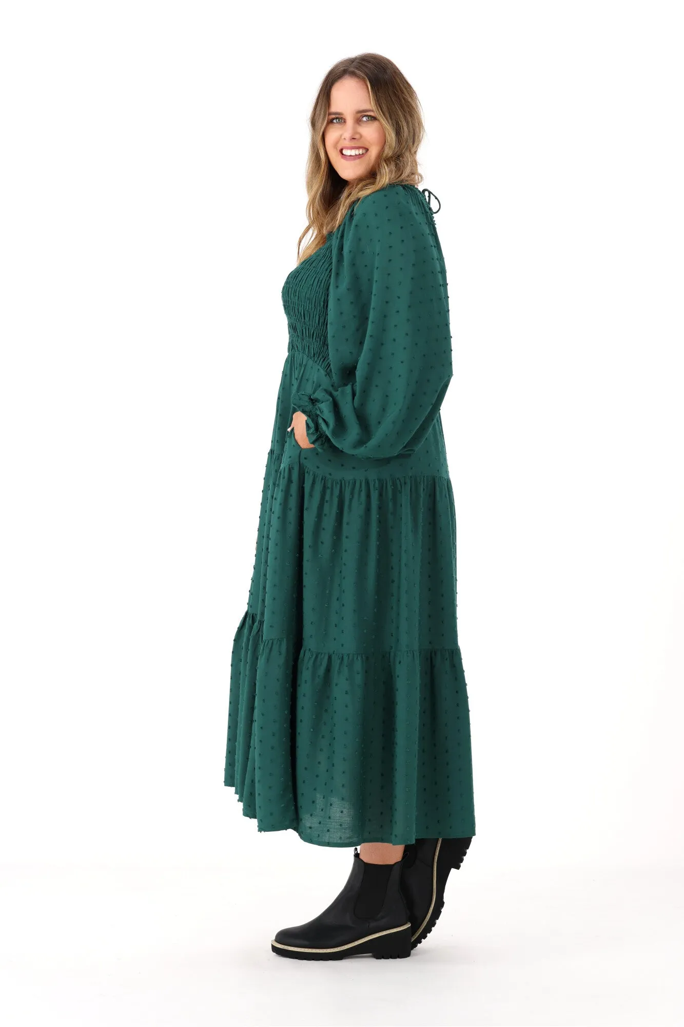 Salty Bright Rachel Dobby Dress Emerald sold by Shine On product image thumbnail 4