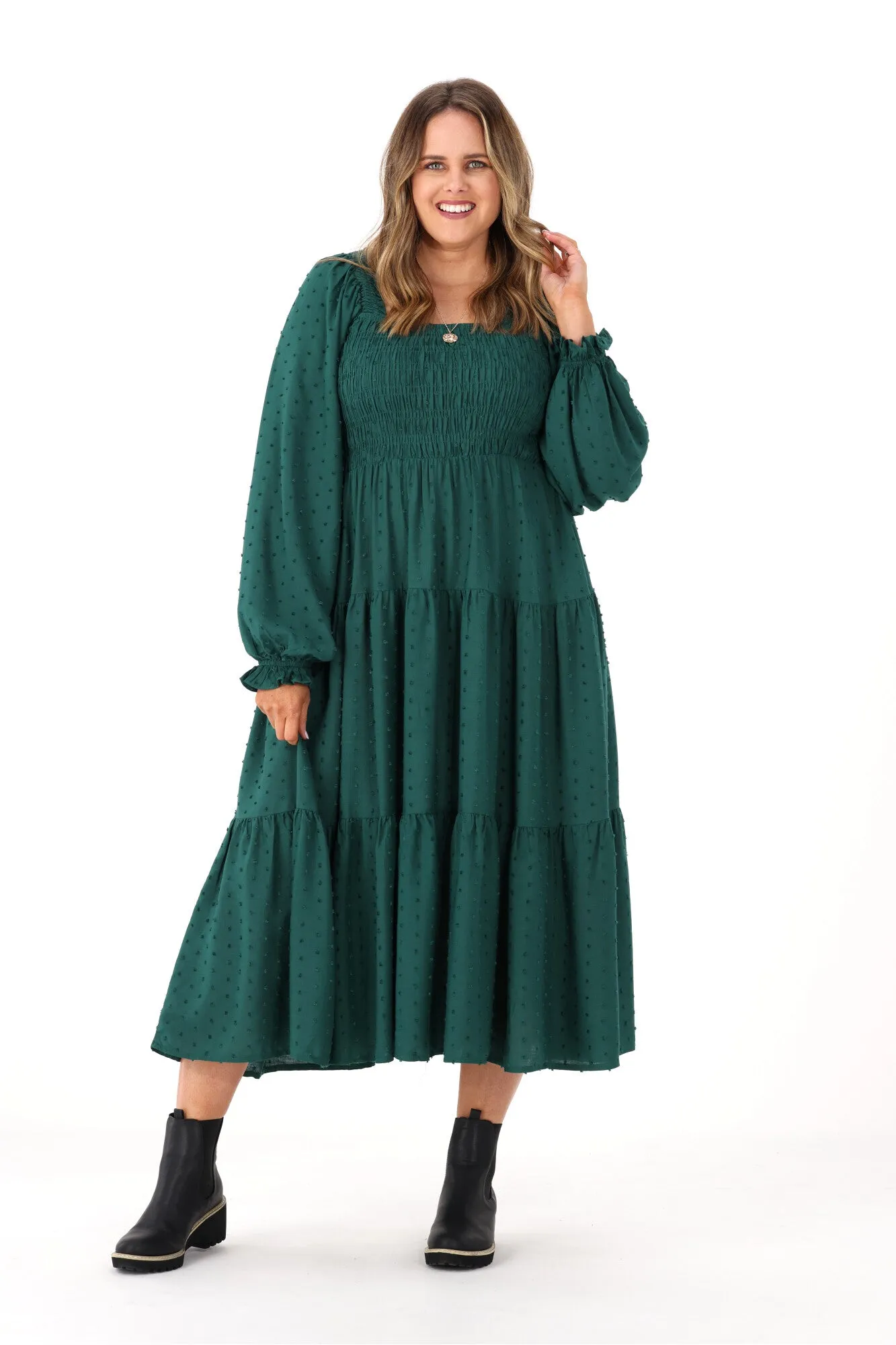 Salty Bright Rachel Dobby Dress Emerald sold by Shine On