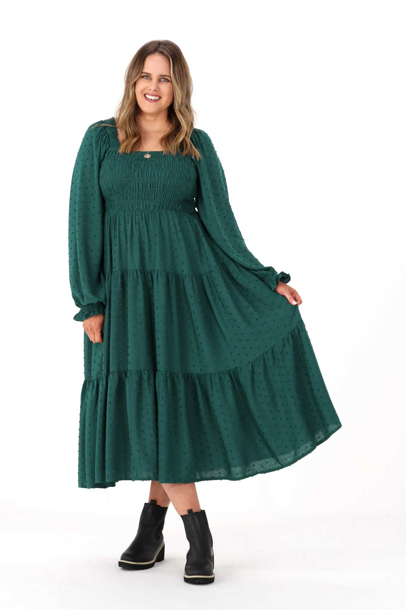 Salty Bright Rachel Dobby Dress Emerald sold by Shine On product image thumbnail 5