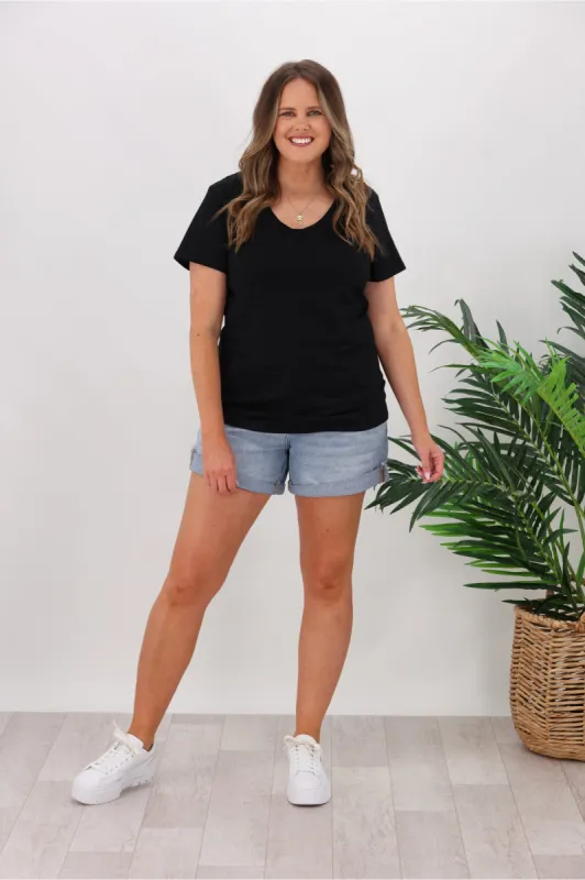 AS Colour Bevel V-Neck Tee Black sold by Shine On