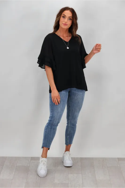 Gloss by Shine On Harper Frill Sleeve Top Black sold by Shine On