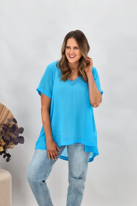 Shine On Label Bridgette Hi Lo Chiffon Top Blue sold by Shine On