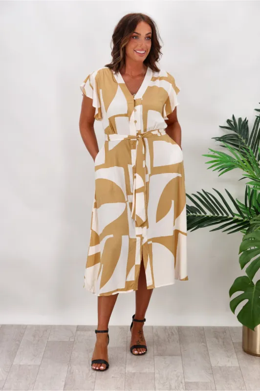 Label of Love Nicola Dress Geo Pattern Beige sold by Shine On