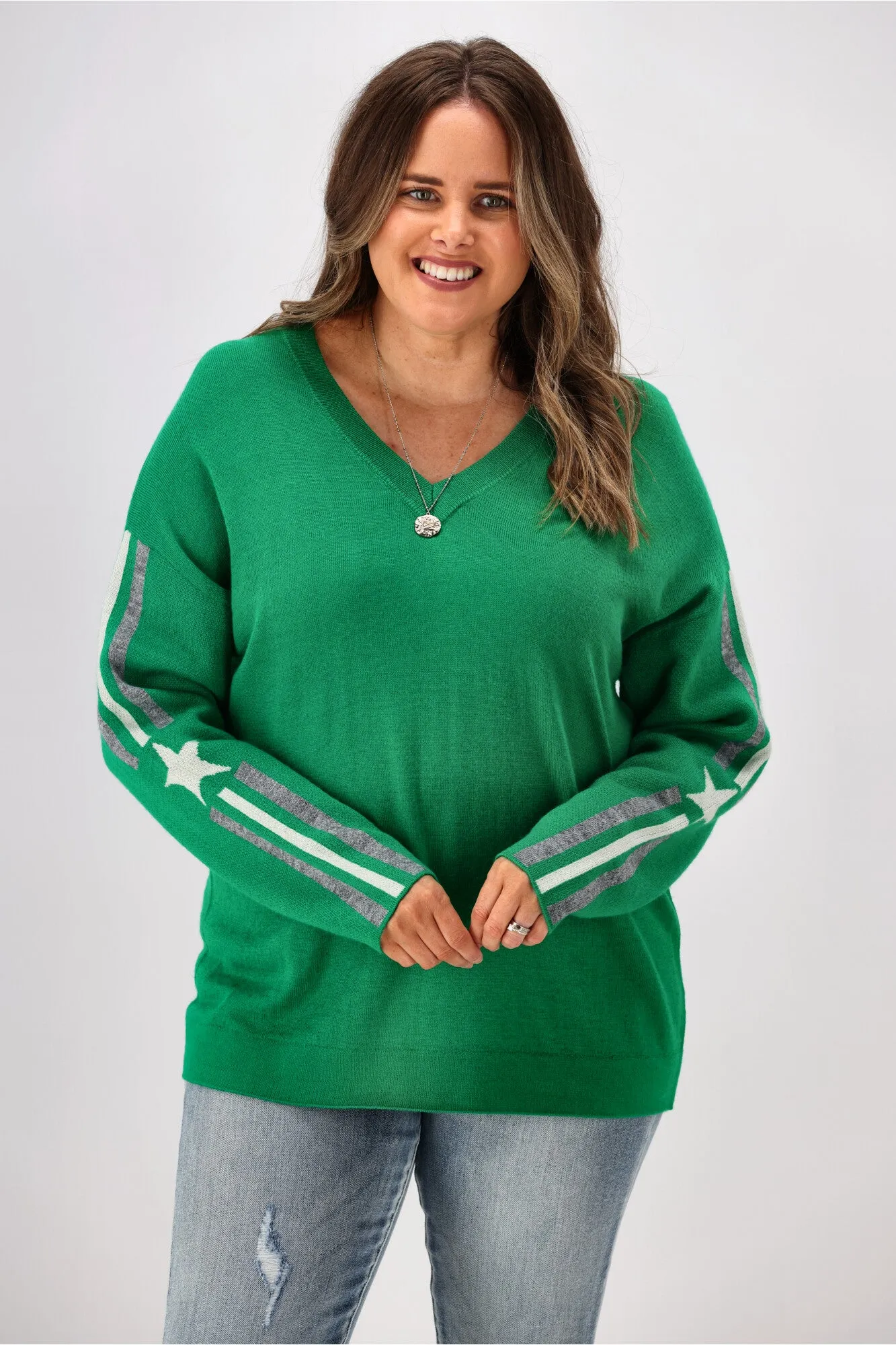 Shine On Label Micah Star Stripe Sleeve Jumper Emerald sold by Shine On product image thumbnail 4