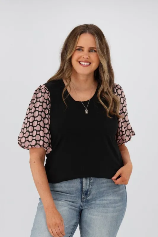 Shine On label Ranerie Geo Print Puff Sleeve Top sold by Shine On