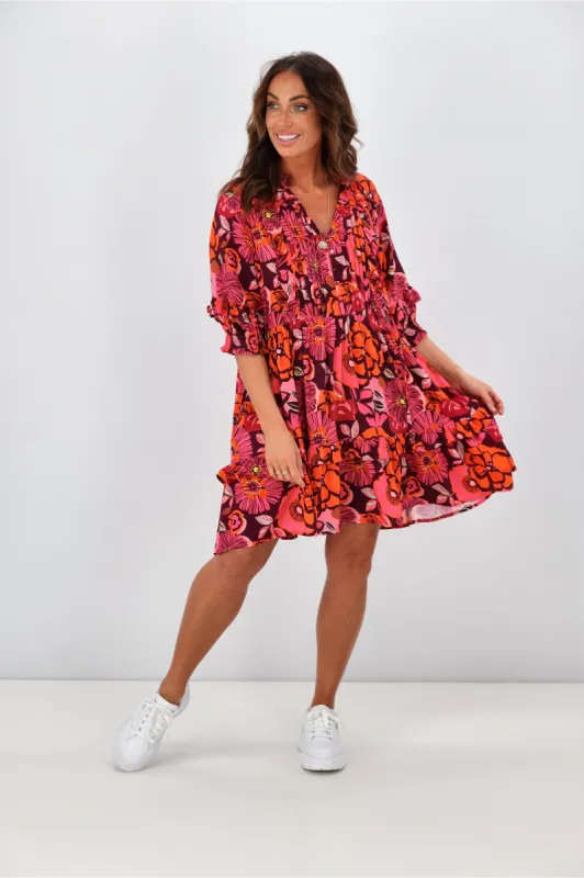 Joop & Gypsy Kelly Ruffle Dress Red Flower Print made by Shine On