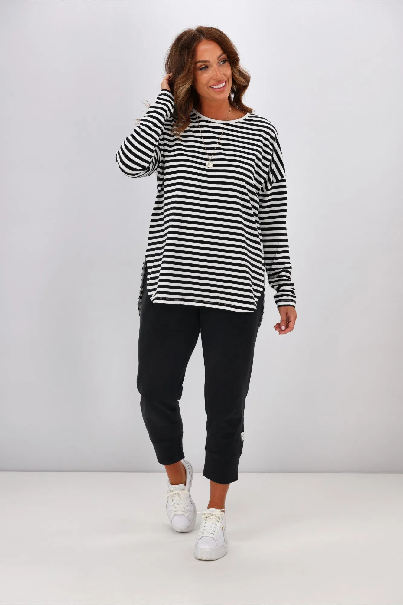 Elm Lauren L/S Tee Black & White Stripe sold by Shine On