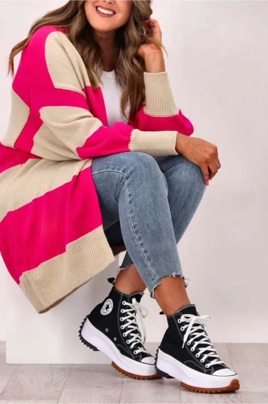 Shine On Label Maceo Striped Cardigan Oatmeal Marl & Pink sold by Shine On