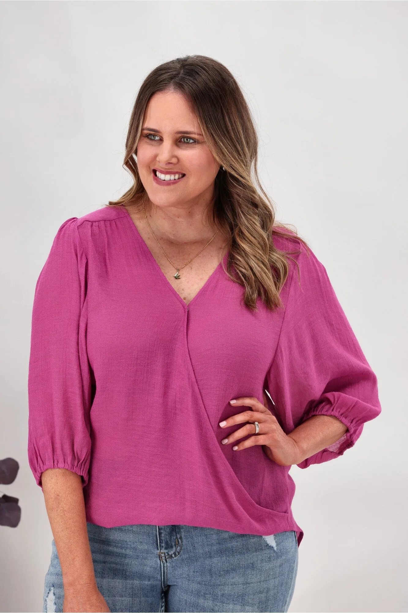 Gloss by Shine On Laina Wrap Front Blouse Orchid Pink sold by Shine On product image thumbnail 3